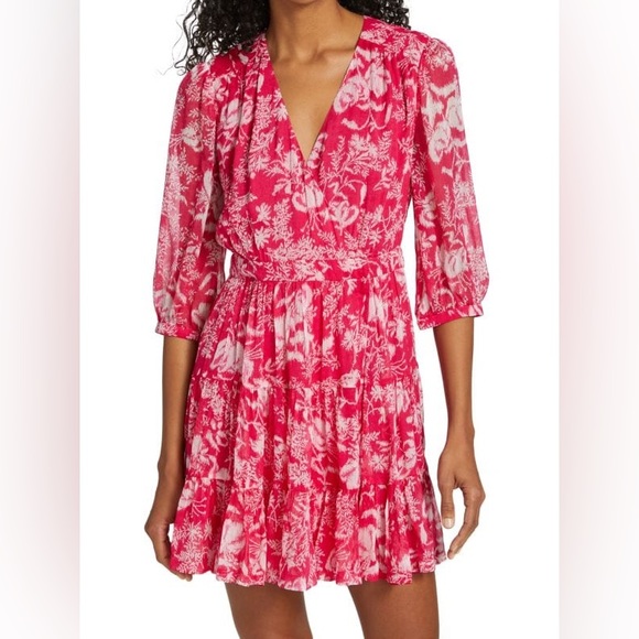 NEW BA&SH Ulia Printed Surplice Mini Dress - Picture 1 of 5